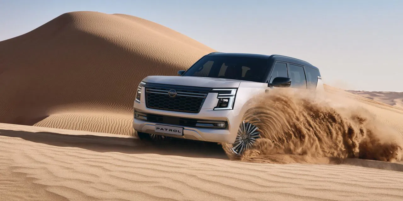 Nissan Patrol in a dramatic desert landscape