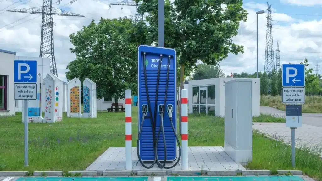 Public charging station for electric vehicles.